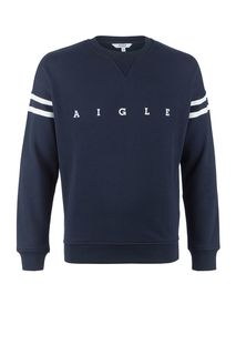 Синий хлопковый свитшот с декоративным принтом Aigle