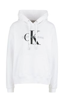 Белая хлопковая толстовка с капюшоном Calvin Klein Jeans