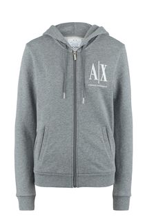 Хлопковая толстовка серого цвета с капюшоном Armani Exchange