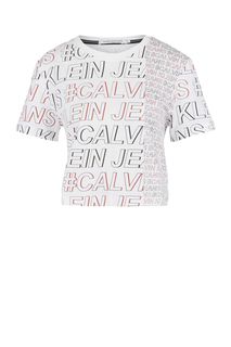 Белая хлопковая футболка с монограммой бренда Calvin Klein Jeans