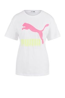 Белая хлопковая футболка с ярким принтом Puma