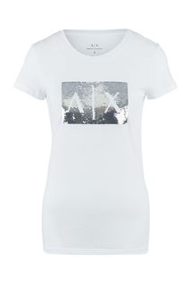 Белая хлопковая футболка с отделкой пайетками Armani Exchange