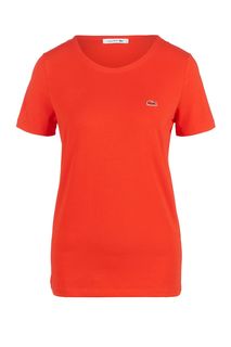 Хлопковая футболка красного цвета с круглым вырезом Lacoste