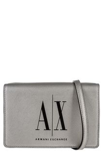 Серебристый клатч с монограммой бренда Armani Exchange
