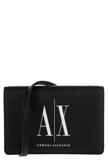Черный клатч с монограммой бренда Armani Exchange