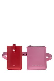 Розовый ремень с двумя поясными сумками Armani Exchange