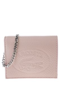 Розовый кошелек из зерненой кожи с цепочкой Lacoste