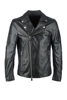 Черная кожаная куртка с косой молнией Armani Exchange