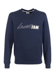 Синий хлопковый свитшот с декоративным принтом Lacoste