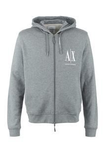 Хлопковая толстовка серого цвета с капюшоном Armani Exchange