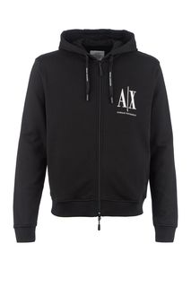 Хлопковая толстовка черного цвета с капюшоном Armani Exchange