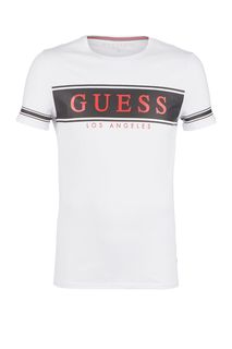 Белая хлопковая футболка с короткими рукавами Guess