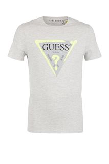 Серая хлопковая футболка со светоотражающим принтом Guess