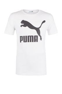 Белая хлопковая футболка с принтом Puma