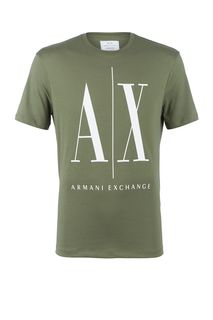 Хлопковая футболка оверсайз цвета хаки Armani Exchange