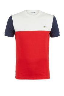Трехцветная хлопковая футболка с круглым вырезом Lacoste