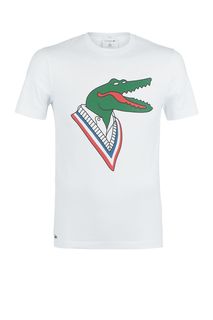 Белая хлопковая футболка с короткими рукавами Lacoste