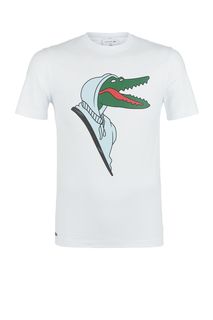 Белая хлопковая футболка с короткими рукавами Lacoste