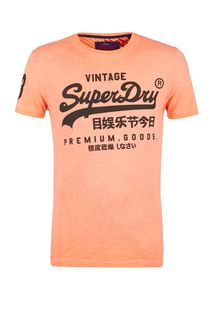 Коралловая футболка из хлопка с принтом Superdry