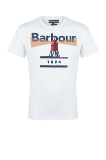 Белая хлопковая футболка с принтом Barbour