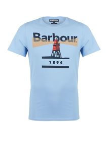 Синяя хлопковая футболка с принтом Barbour