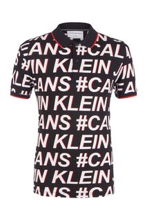 Черная футболка поло с монограммой бренда Calvin Klein Jeans
