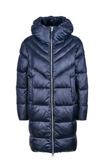 Удлиненный синий пуховик с капюшоном Blauer usa