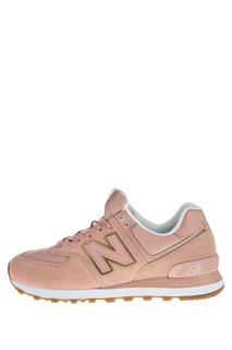 Кроссовки кораллового цвета из текстиля и замши 574 New Balance