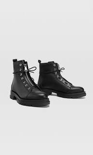 Stradivarius Черные Кожаные Ботильоны С Застежкой На Молнию И Рифленой Подошвой Женская Коллекция Черный 35