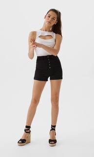 Stradivarius Шорты С Высокой Посадкой И Пуговицами Женская Коллекция Черный 34