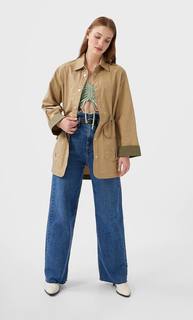 Stradivarius Куртка Рубашечного Кроя Из Высокотехнологичной Ткани Женская Коллекция Бежевый L