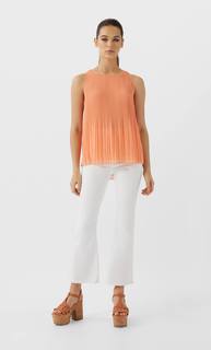 Stradivarius Топ Без Рукавов С Плиссировкой Женская Коллекция Оранжево-Персиковый L