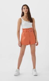 Stradivarius Шорты С Защипами И Ремнем Женская Коллекция Multicolor L