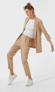 Stradivarius Пиджак Из Струящейся Ткани В Полоску Женская Коллекция Бежевый S