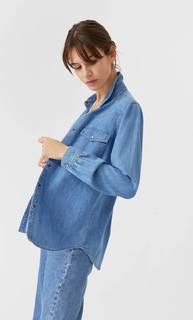 Stradivarius Джинсовая Рубашка Женская Коллекция Средний Деним L