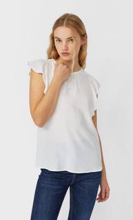 Stradivarius Топ С Короткими Рукавами И Воланами Женская Коллекция Цвет Небеленого Полотна M