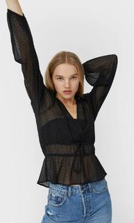 Stradivarius Блуза С Вышивкой Плюмети Женская Коллекция Черный L