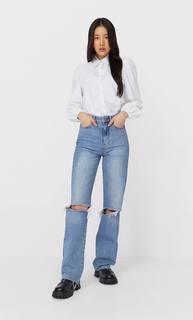 Stradivarius Рубашка Из Поплина С Объемными Рукавами Женская Коллекция Белый Xl