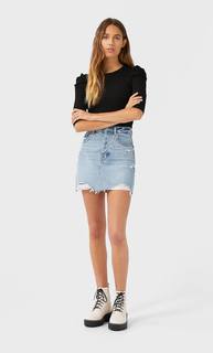 Stradivarius Футболка С Рукавами Со Сборкой Женская Коллекция Черный S