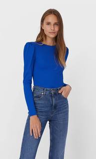 Stradivarius Топ С Подплечниками Женская Коллекция Синий Электрик S
