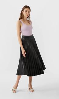 Stradivarius Плиссированная Юбка Из Искусственной Кожи Женская Коллекция Черный Xs