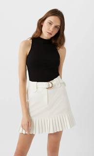 Stradivarius Мини-Юбка С Плиссировкой Женская Коллекция Цвет Небеленого Полотна L