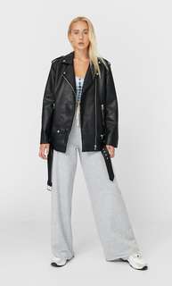 Stradivarius Куртка Оверсайз В Байкерском Стиле Женская Коллекция Черный Xl