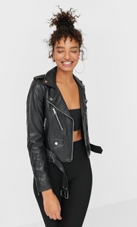 Stradivarius Кожаная Байкерская Куртка Женская Коллекция Черный Xs