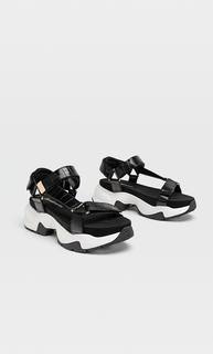 Stradivarius Сандалии В Спортивном Стиле С Тиснением Женская Коллекция Черный 41