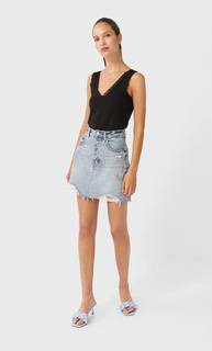 Stradivarius Топ На Бретелях С Кружевом Женская Коллекция Черный L