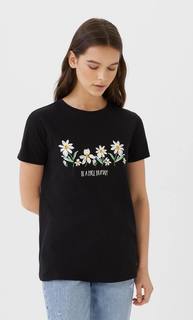 Stradivarius Футболка С Короткими Рукавами И Принтом Женская Коллекция Черный Xs