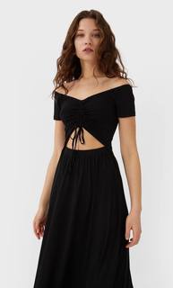 Stradivarius Длинное Платье С Разрезом Женская Коллекция Черный L