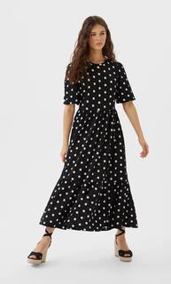 Stradivarius Длинное Платье С Объемными Рукавами Женская Коллекция Черный S
