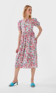 Stradivarius Платье Миди С Объемными Рукавами Женская Коллекция Multicolor S